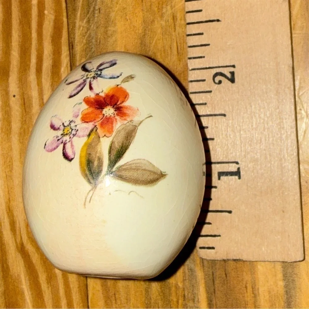 Vintage Crackle Glaze Floral Egg Mini Easter Spring Decor 2.5